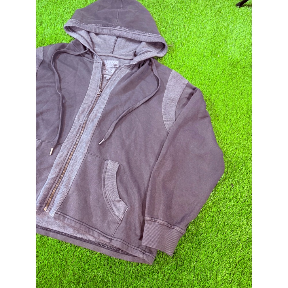 C&C California Sunwashed Zip Up Hoodie Grey Mixed Media Sweatshirt Large 0110